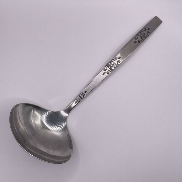ONEIDA Profile Orlando Stainless Flatware Gravy Ladle MCM Mid-Century Floral 8" - Picture 1 of 7
